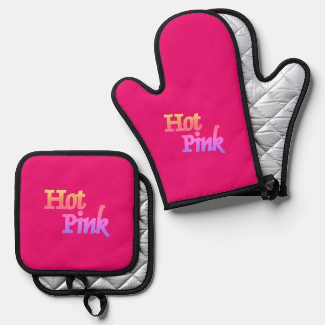 Ensemble De Gant De Cuisine Et De Manique Gants de four en argent rose chaud ensembles de po (Recto/Verso)