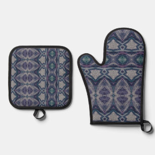 Ensemble De Gant De Cuisine Et De Manique Gants de four en pierre turquoise médiévale et pro