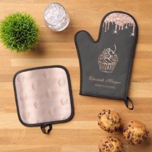 Ensemble De Gant De Cuisine Et De Manique Gâteaux Chic Sweets Rose Gold Drips Boulangerie
