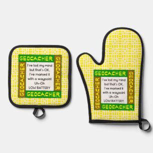 Ensemble De Gant De Cuisine Et De Manique Geocacher A Perdu L'Esprit En Vert
