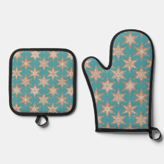 Ensemble De Gant De Cuisine Et De Manique Gingerbread Stars Christmas (Green)