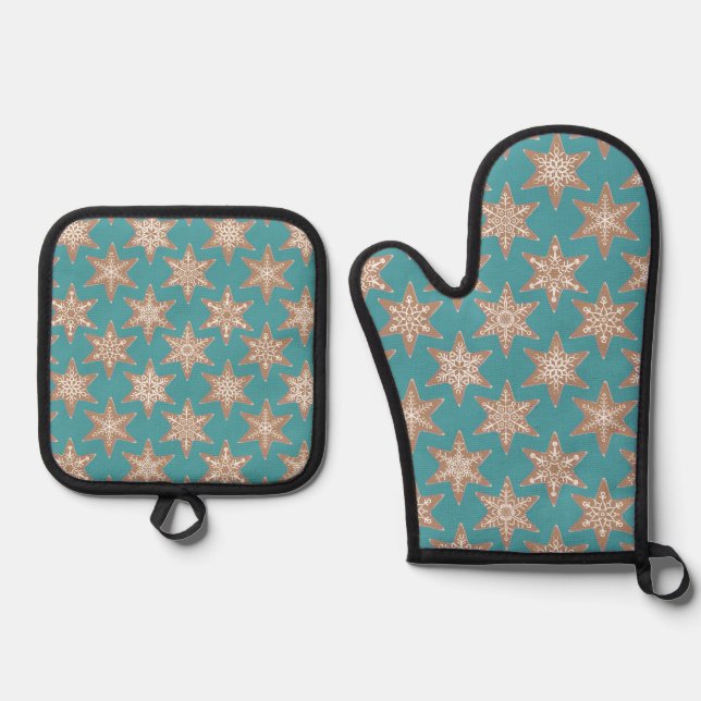 Ensemble De Gant De Cuisine Et De Manique Gingerbread Stars Christmas (Green) (Recto)