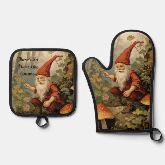 Ensemble De Gant De Cuisine Et De Manique Gnome avec champignons Four Mitt et Pot Holders Se