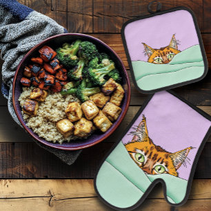 Ensemble De Gant De Cuisine Et De Manique Good Morning Orange Cat Funny