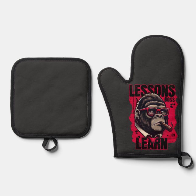 Ensemble De Gant De Cuisine Et De Manique Gorilla Boss Lessons Learn Pot Holders (Recto)