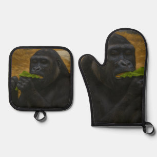 Ensemble De Gant De Cuisine Et De Manique Gorilla Grace - Portrait réaliste de la faune