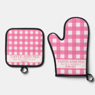 Ensemble De Gant De Cuisine Et De Manique Goûtez Et Voyez Que Le Seigneur Est Bon Rose