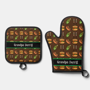 Ensemble De Gant De Cuisine Et De Manique Grandpa personnalisé Cute Barbecue Foods