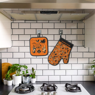 Ensemble De Gant De Cuisine Et De Manique Graphiques Halloween de style vintage personnalisé