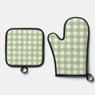 Ensemble De Gant De Cuisine Et De Manique Green Gingham Kitchen Gloves