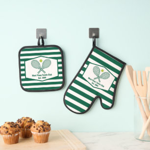 Ensemble De Gant De Cuisine Et De Manique Green Stried Tennis Club de Country Personnalisé