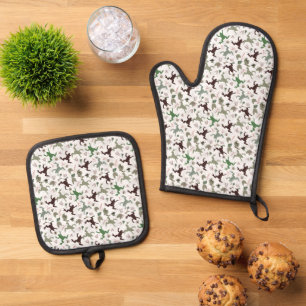 Ensemble De Gant De Cuisine Et De Manique Grenouilles mignonnes motif floral de la nature