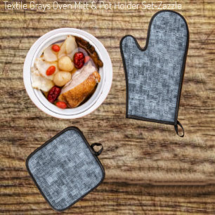 Ensemble De Gant De Cuisine Et De Manique Gris textiles