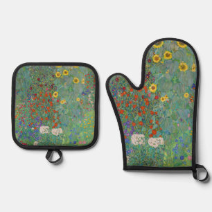 Ensemble De Gant De Cuisine Et De Manique Gustav Klimt - Jardin de campagne avec tournesols