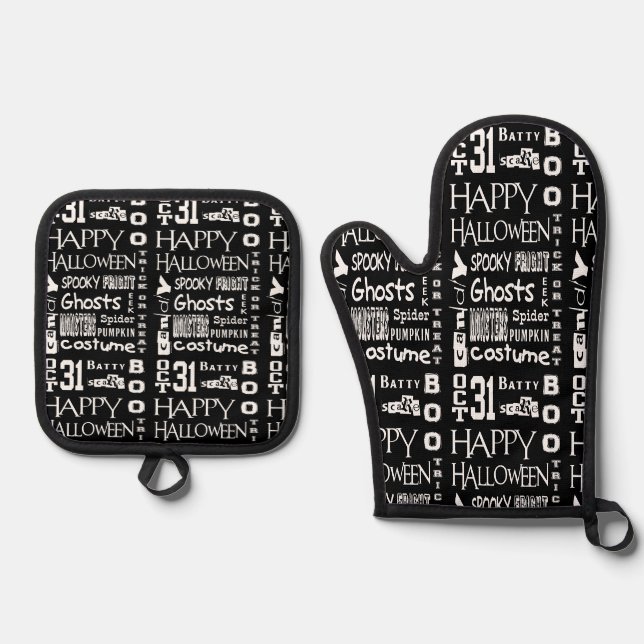 Ensemble De Gant De Cuisine Et De Manique Halloween noir (Recto)
