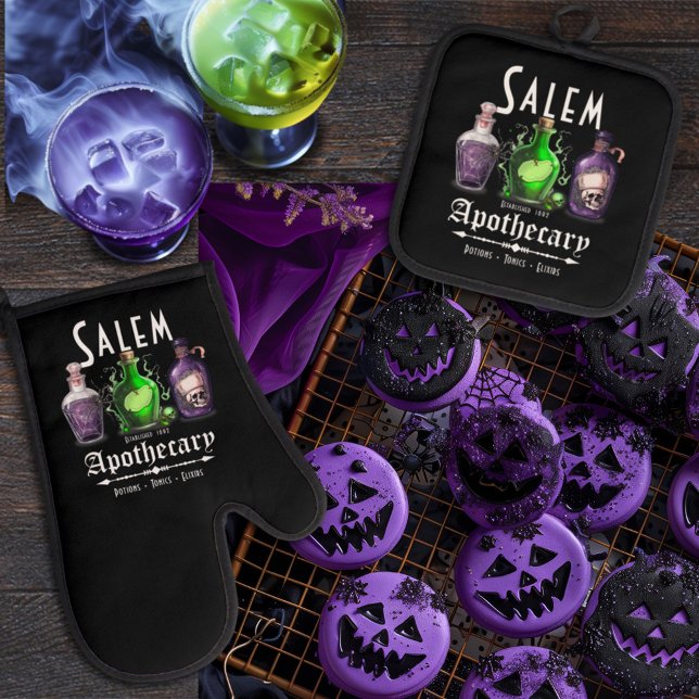 Ensemble De Gant De Cuisine Et De Manique Halloween Salem Potions appothécaires Toniques Eli (Créateur téléchargé)