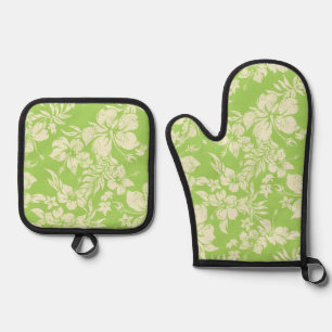 Ensemble De Gant De Cuisine Et De Manique Hibiscus Pareau perturbé Lime hawaïen