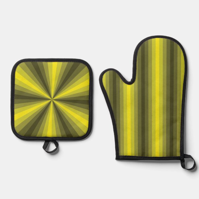 Ensemble De Gant De Cuisine Et De Manique Illusion optique Jaune (Recto)