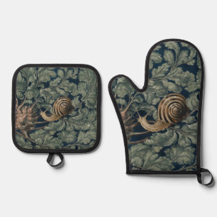 Ensemble De Gant De Cuisine Et De Manique Illustration Art Nouveau Vintage Escargot Botaniqu