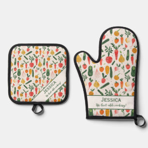 Ensemble De Gant De Cuisine Et De Manique Illustration colorée de légumes amusant