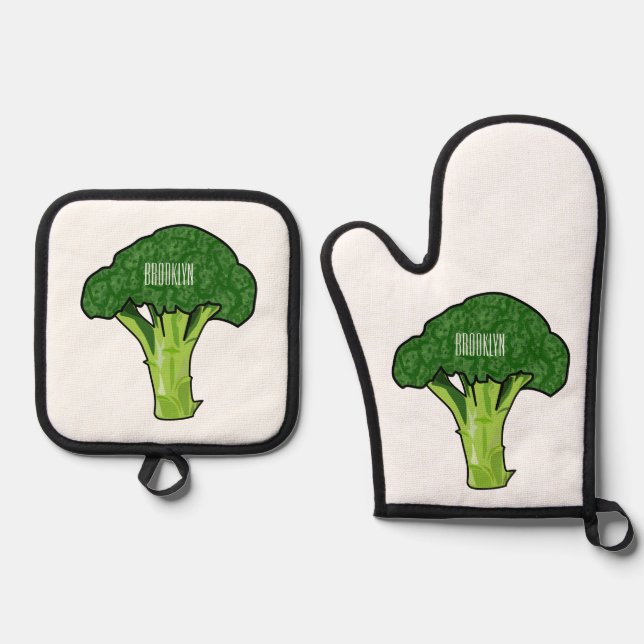 Ensemble De Gant De Cuisine Et De Manique Illustration de Broccoli (Recto)