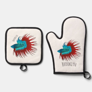 Ensemble De Gant De Cuisine Et De Manique illustration de poisson combattant crowntail de st