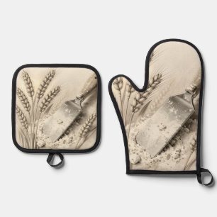 Ensemble De Gant De Cuisine Et De Manique Illustration de racloir de pâte en farine avec des