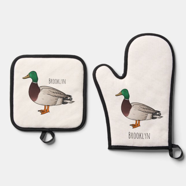 Ensemble De Gant De Cuisine Et De Manique Illustration du canard de Majard (Recto)