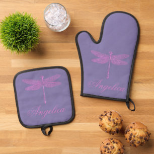 Ensemble De Gant De Cuisine Et De Manique Imaginaire rose et violet Dragonfly Personnaliser