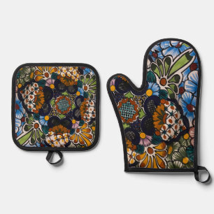 Ensemble De Gant De Cuisine Et De Manique Impression florale espagnole