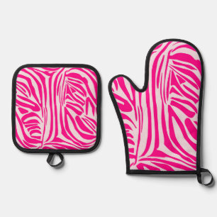 Ensemble De Gant De Cuisine Et De Manique Impression zèbre rose