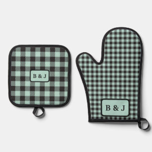Ensemble De Gant De Cuisine Et De Manique Initiales de monogramme moulé à la menthe et au bi