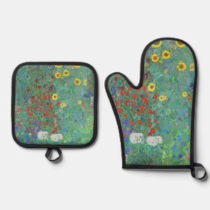 Ensemble De Gant De Cuisine Et De Manique Jardin agricole avec tournesol par Gustav Klimt