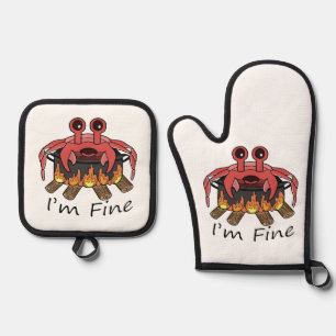 Ensemble De Gant De Cuisine Et De Manique Je vais bien Crabe Bouillant