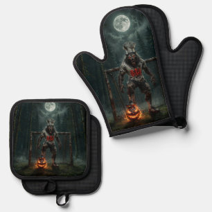 Ensemble De Gant De Cuisine Et De Manique Joueur de football loup-garou Halloween Horreur Ar