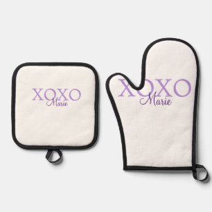 Ensemble De Gant De Cuisine Et De Manique Jour de la Saint Valentin Xoxo ajouter nom pastel