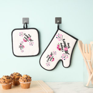 Ensemble De Gant De Cuisine Et De Manique Joyeuse Fête des Mères Design Moderne