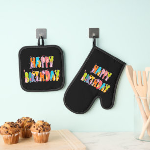 Ensemble De Gant De Cuisine Et De Manique Joyeux anniversaire Funny Amoureux des chats Anniv