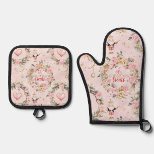 Ensemble De Gant De Cuisine Et De Manique Joyeux Nutcracker rose Vacances Beaux Guirlande pe