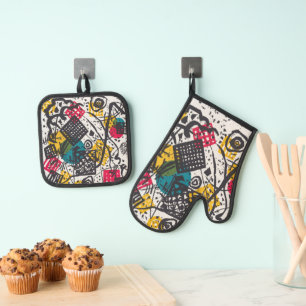 Ensemble De Gant De Cuisine Et De Manique Kandinsky vintage Petits Mondes V Bauhaus Abstrait