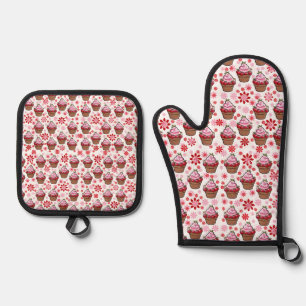 Ensemble De Gant De Cuisine Et De Manique Kawaii Cupcake Design - Illustration de dessert mi