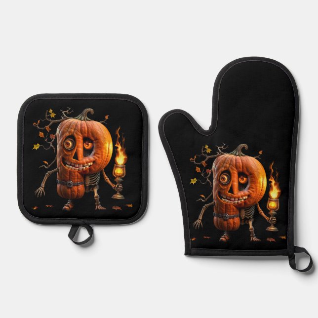 Ensemble De Gant De Cuisine Et De Manique Kine de Halloween (Recto)