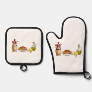 Ensemble De Gant De Cuisine Et De Manique La cuisine de Nonna - Esthétique Coquette de l'été