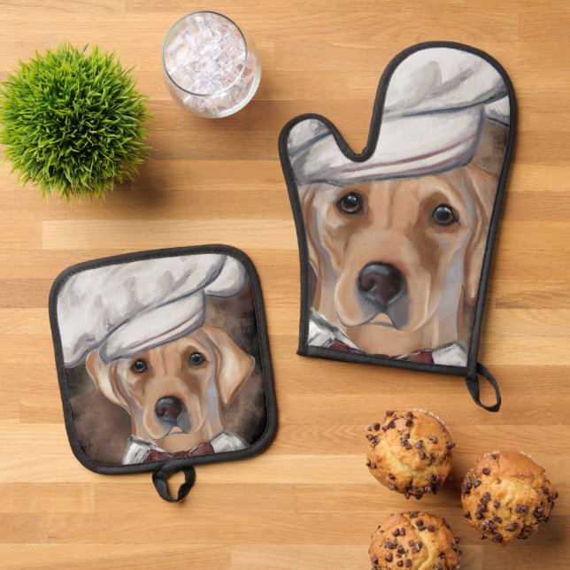 Ensemble De Gant De Cuisine Et De Manique Labrador Retriever (De haut en bas)