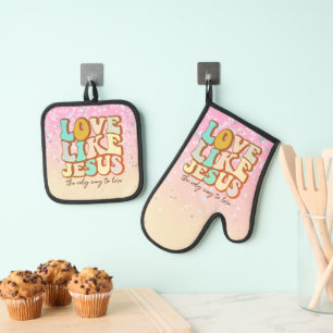 Ensemble De Gant De Cuisine Et De Manique L'amour comme Jésus chrétien