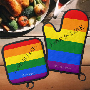 Ensemble De Gant De Cuisine Et De Manique L'AMOUR EST L'AMOUR. Mois de la fierté LGBT Arc-en
