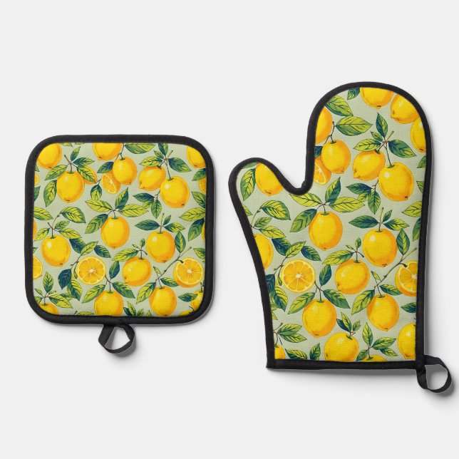 Ensemble De Gant De Cuisine Et De Manique Lemon (Recto)