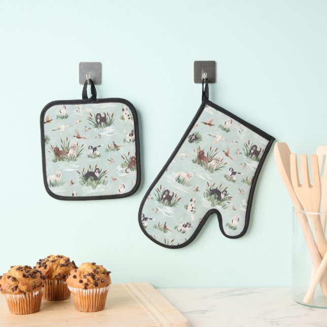 ENSEMBLE DE GANT DE CUISINE ET DE MANIQUE LES BARBETS (In situ (suspendu))