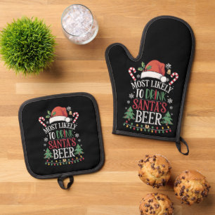 Ensemble De Gant De Cuisine Et De Manique Les Plus Susceptibles De Boire Père Noël Bière Cor