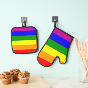 Ensemble De Gant De Cuisine Et De Manique LGBTQ+ Couleurs arc-en-ciel